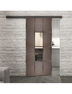 Glasschiebetür BLACK-LINE Loft Rosteisen Genietet 35 Auf Klarglas