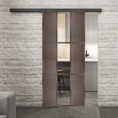 Glasschiebetür BLACK-LINE Loft Rosteisen Genietet 36 Auf Klarglas