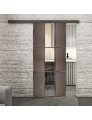 Glasschiebetür BLACK-LINE Loft Rosteisen Genietet 36 Auf Klarglas