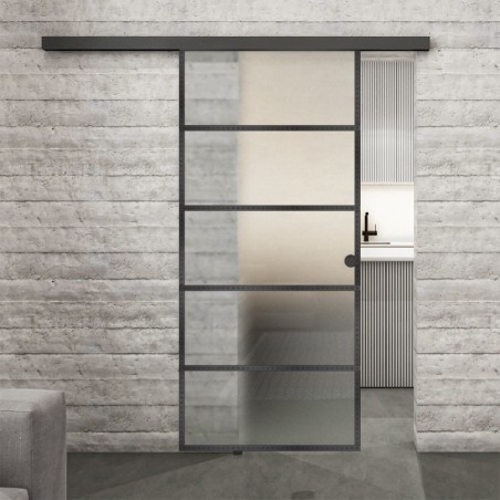 Glasschiebetür BLACK-LINE Loft Schwarzeisen Genietet 01 Blickdicht