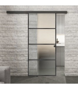 Glasschiebetür BLACK-LINE Loft Schwarzeisen Genietet 02 Blickdicht