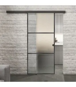 Glasschiebetür BLACK-LINE Loft Schwarzeisen Genietet 03 Blickdicht