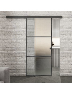 Glasschiebetür BLACK-LINE Loft Schwarzeisen Genietet 03 Blickdicht