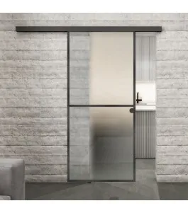 Glasschiebetür BLACK-LINE Loft Schwarzeisen Genietet 04 Blickdicht
