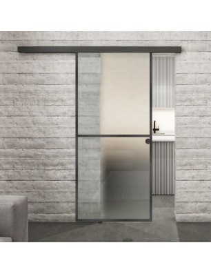 Glasschiebetür BLACK-LINE Loft Schwarzeisen Genietet 04 Blickdicht