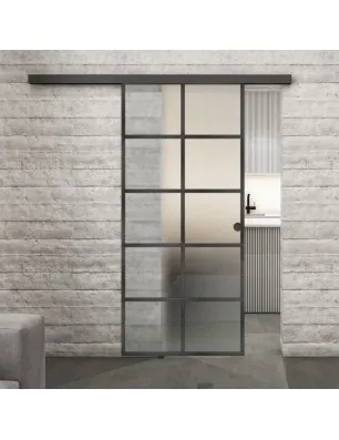 Glasschiebetür BLACK-LINE Loft Schwarzeisen Genietet 05 Blickdicht