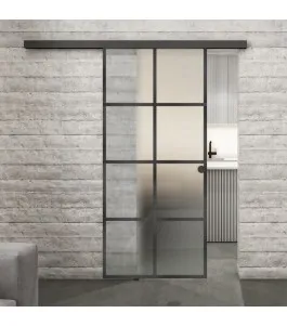 Glasschiebetür BLACK-LINE Loft Schwarzeisen Genietet 06 Blickdicht