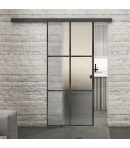 Glasschiebetür BLACK-LINE Loft Schwarzeisen Genietet 07 Blickdicht