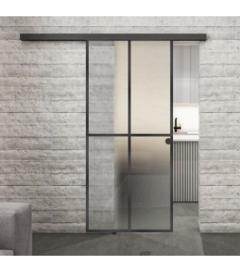 Glasschiebetür BLACK-LINE Loft Schwarzeisen Genietet 08 Blickdicht