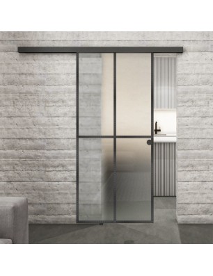 Glasschiebetür BLACK-LINE Loft Schwarzeisen Genietet 08 Blickdicht