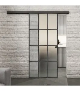 Glasschiebetür BLACK-LINE Loft Schwarzeisen Genietet 10 Blickdicht