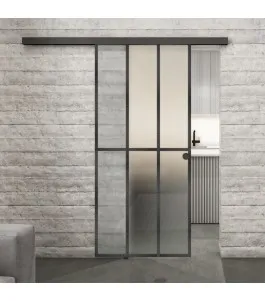 Glasschiebetür BLACK-LINE Loft Schwarzeisen Genietet 12 Blickdicht