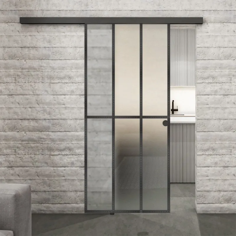 Glasschiebetür BLACK-LINE Loft Schwarzeisen Genietet 12 Blickdicht