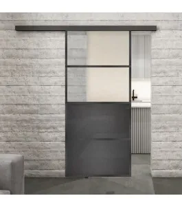 Glasschiebetür BLACK-LINE Loft Schwarzeisen Genietet 14 Blickdicht