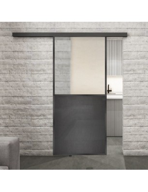 Glasschiebetür BLACK-LINE Loft Schwarzeisen Genietet 16 Blickdicht