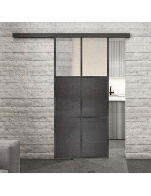 Glasschiebetür BLACK-LINE Loft Schwarzeisen Genietet 19 Blickdicht