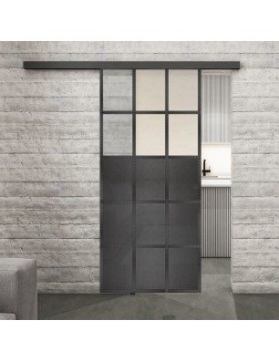 Glasschiebetür BLACK-LINE Loft Schwarzeisen Genietet 21 Blickdicht
