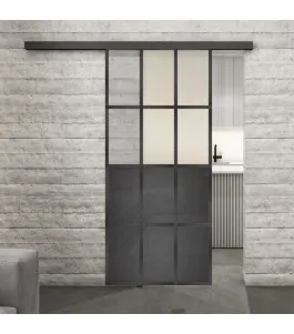 Glasschiebetür BLACK-LINE Loft Schwarzeisen Genietet 22 Blickdicht