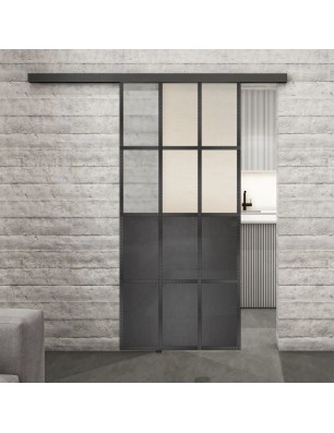 Glasschiebetür BLACK-LINE Loft Schwarzeisen Genietet 22 Blickdicht