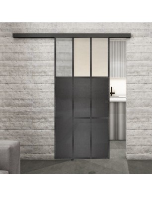 Glasschiebetür BLACK-LINE Loft Schwarzeisen Genietet 23 Blickdicht
