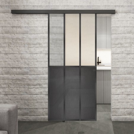 Glasschiebetür BLACK-LINE Loft Schwarzeisen Genietet 24 Blickdicht