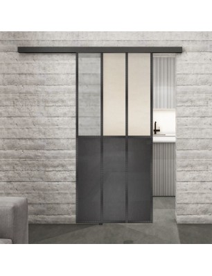 Glasschiebetür BLACK-LINE Loft Schwarzeisen Genietet 24 Blickdicht