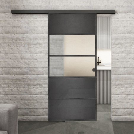 Glasschiebetür BLACK-LINE Loft Schwarzeisen Genietet 25 Blickdicht