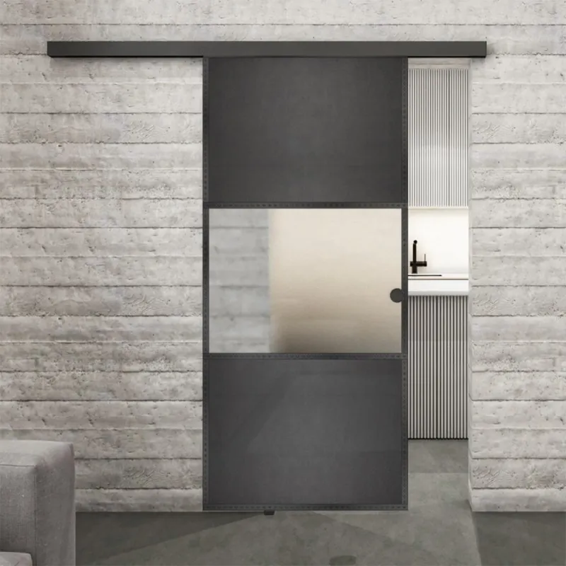 Glasschiebetür BLACK-LINE Loft Schwarzeisen Genietet 27 Blickdicht