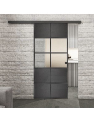 Glasschiebetür BLACK-LINE Loft Schwarzeisen Genietet 28 Blickdicht