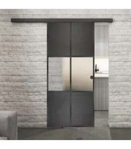 Glasschiebetür BLACK-LINE Loft Schwarzeisen Genietet 30 Blickdicht