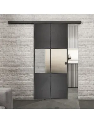 Glasschiebetür BLACK-LINE Loft Schwarzeisen Genietet 30 Blickdicht