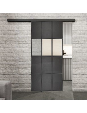 Glasschiebetür BLACK-LINE Loft Schwarzeisen Genietet 32 Blickdicht