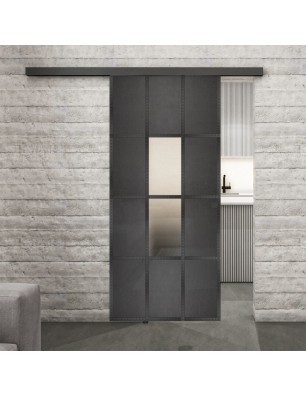 Glasschiebetür BLACK-LINE Loft Schwarzeisen Genietet 35 Blickdicht