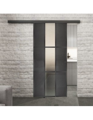 Glasschiebetür BLACK-LINE Loft Schwarzeisen Genietet 36 Blickdicht