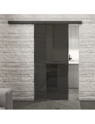 Glasschiebetür BLACK-LINE Loft Schwarzeisen Genietet 04 Auf Grauglas