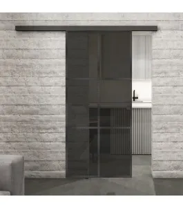 Glasschiebetür BLACK-LINE Loft Schwarzeisen Genietet 07 Auf Grauglas