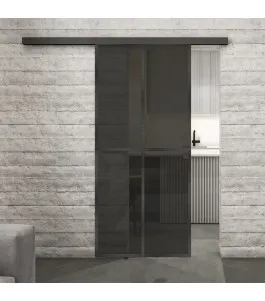 Glasschiebetür BLACK-LINE Loft Schwarzeisen Genietet 08 Auf Grauglas