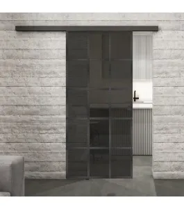 Glasschiebetür BLACK-LINE Loft Schwarzeisen Genietet 09 Auf Grauglas