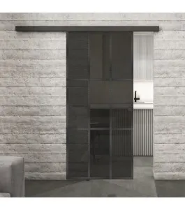 Glasschiebetür BLACK-LINE Loft Schwarzeisen Genietet 11 Auf Grauglas