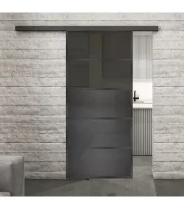 Glasschiebetür BLACK-LINE Loft Schwarzeisen Genietet 13 Auf Grauglas