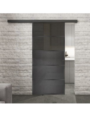 Glasschiebetür BLACK-LINE Loft Schwarzeisen Genietet 13 Auf Grauglas
