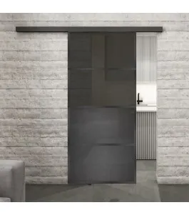 Glasschiebetür BLACK-LINE Loft Schwarzeisen Genietet 14 Auf Grauglas