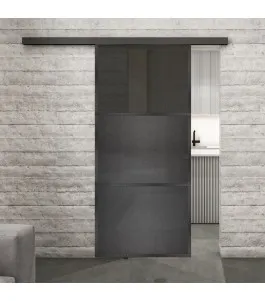 Glasschiebetür BLACK-LINE Loft Schwarzeisen Genietet 15 Auf Grauglas