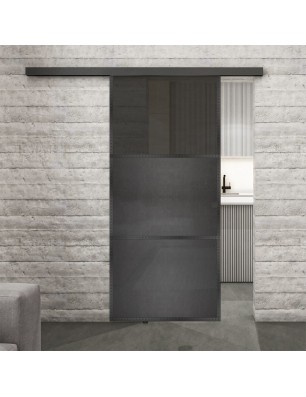 Glasschiebetür BLACK-LINE Loft Schwarzeisen Genietet 15 Auf Grauglas