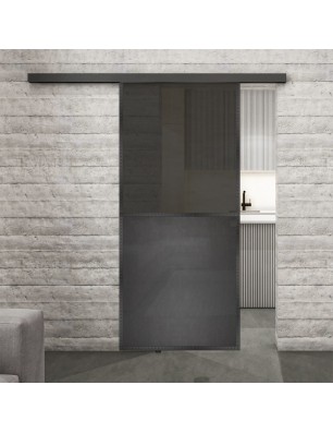 Glasschiebetür BLACK-LINE Loft Schwarzeisen Genietet 16 Auf Grauglas