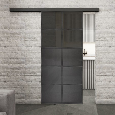 Glasschiebetür BLACK-LINE Loft Schwarzeisen Genietet 17 Auf Grauglas