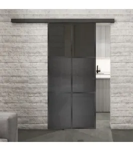 Glasschiebetür BLACK-LINE Loft Schwarzeisen Genietet 19 Auf Grauglas