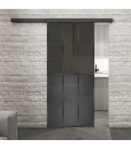 Glasschiebetür BLACK-LINE Loft Schwarzeisen Genietet 24 Auf Grauglas