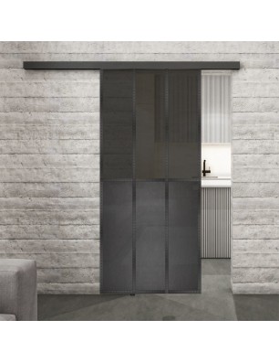 Glasschiebetür BLACK-LINE Loft Schwarzeisen Genietet 24 Auf Grauglas