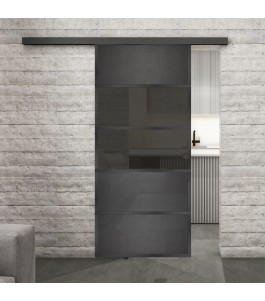 Glasschiebetür BLACK-LINE Loft Schwarzeisen Genietet 25 Auf Grauglas